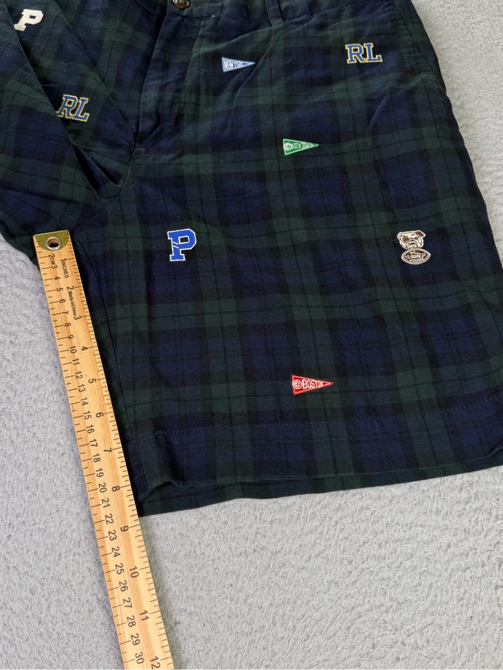 Polo Ralph Lauren Chino Shorts Mens 35 Green Tartan Plaid Embroidered College - Picture 7 of 10